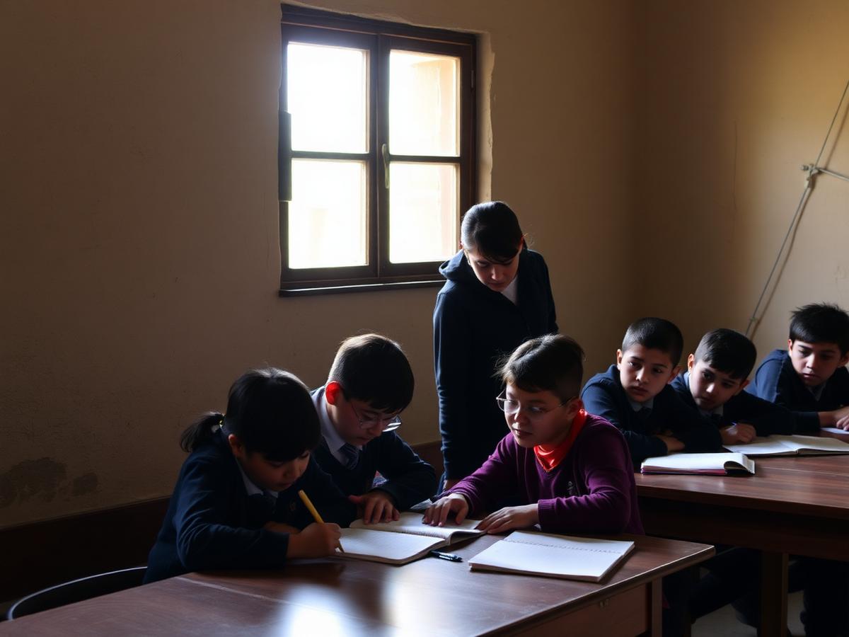 Students studying together with a mentor in a community classroom